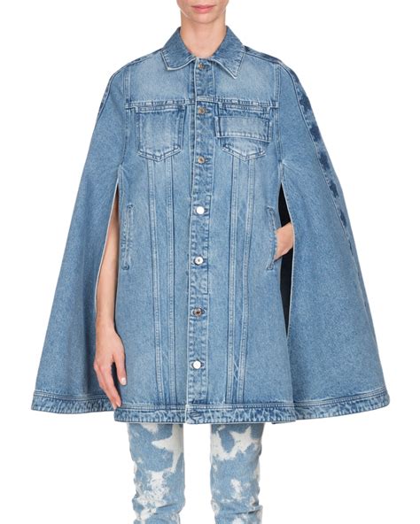 Givenchy Long Denim Cape with Stars, Light Blue 